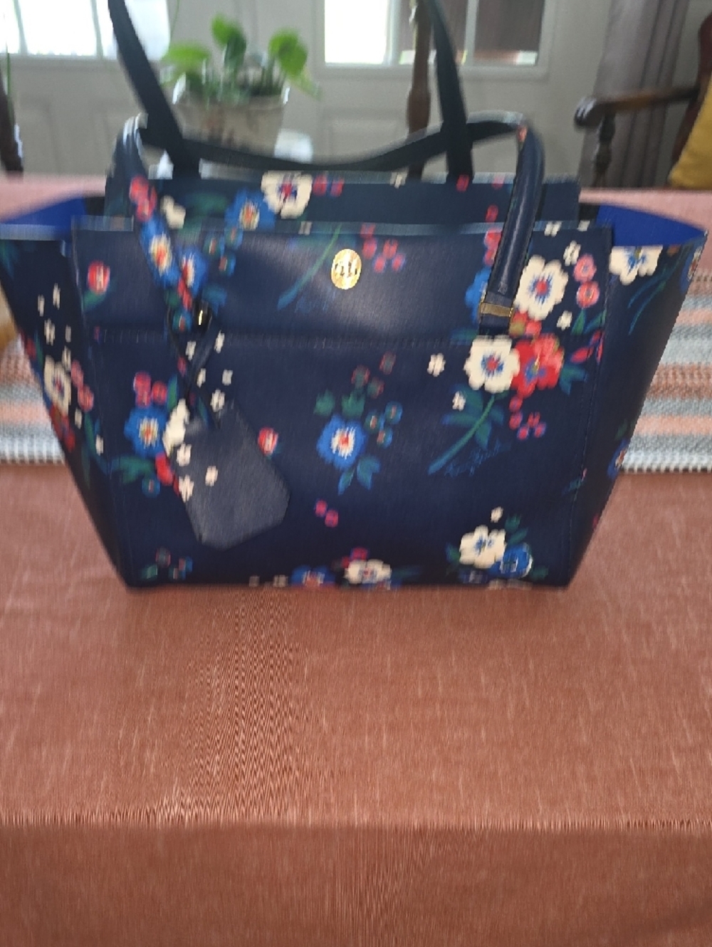 Tory Burch Navy Floral Purse with Multicolor Blooms - Picture 10 of 11